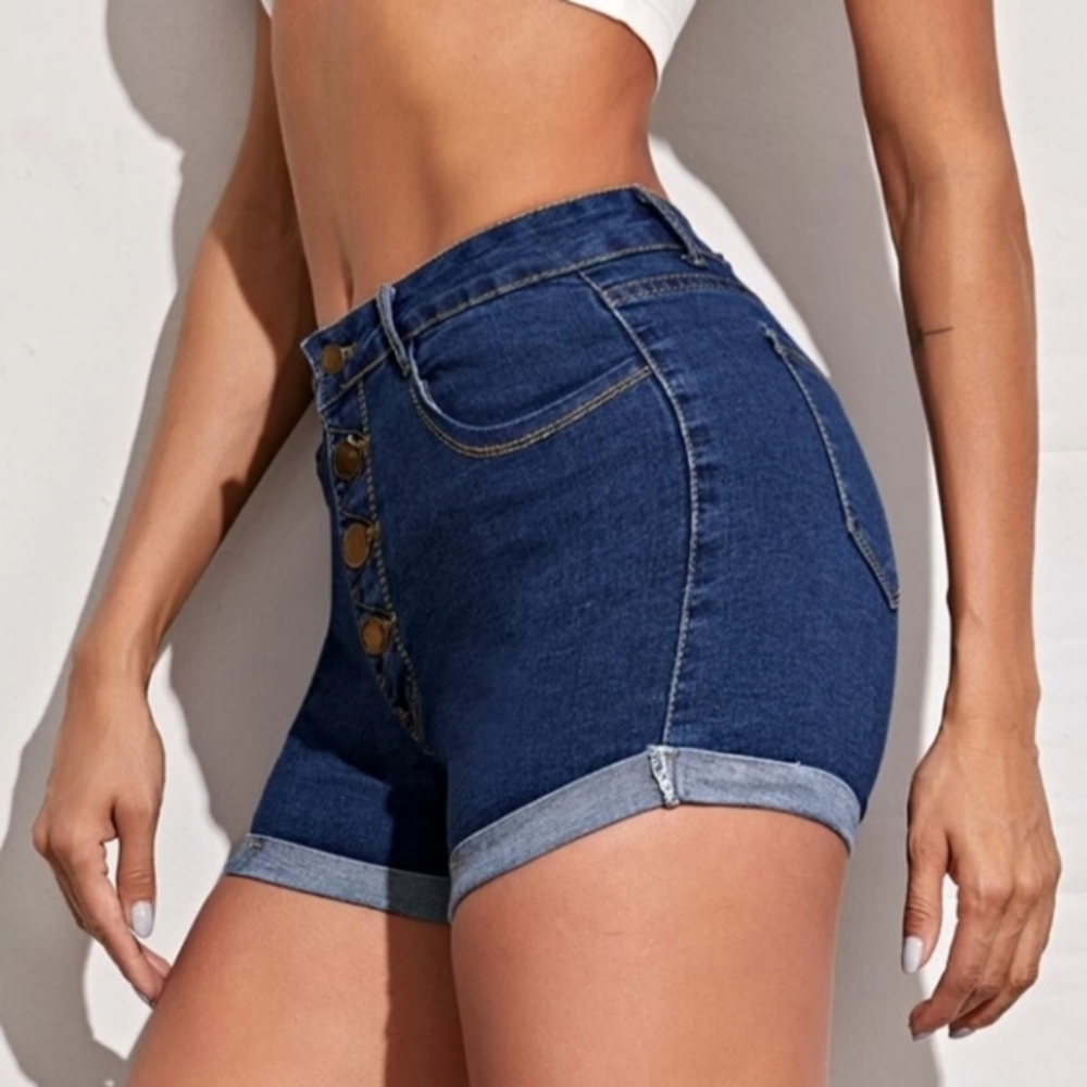 Rolled up denim shorts